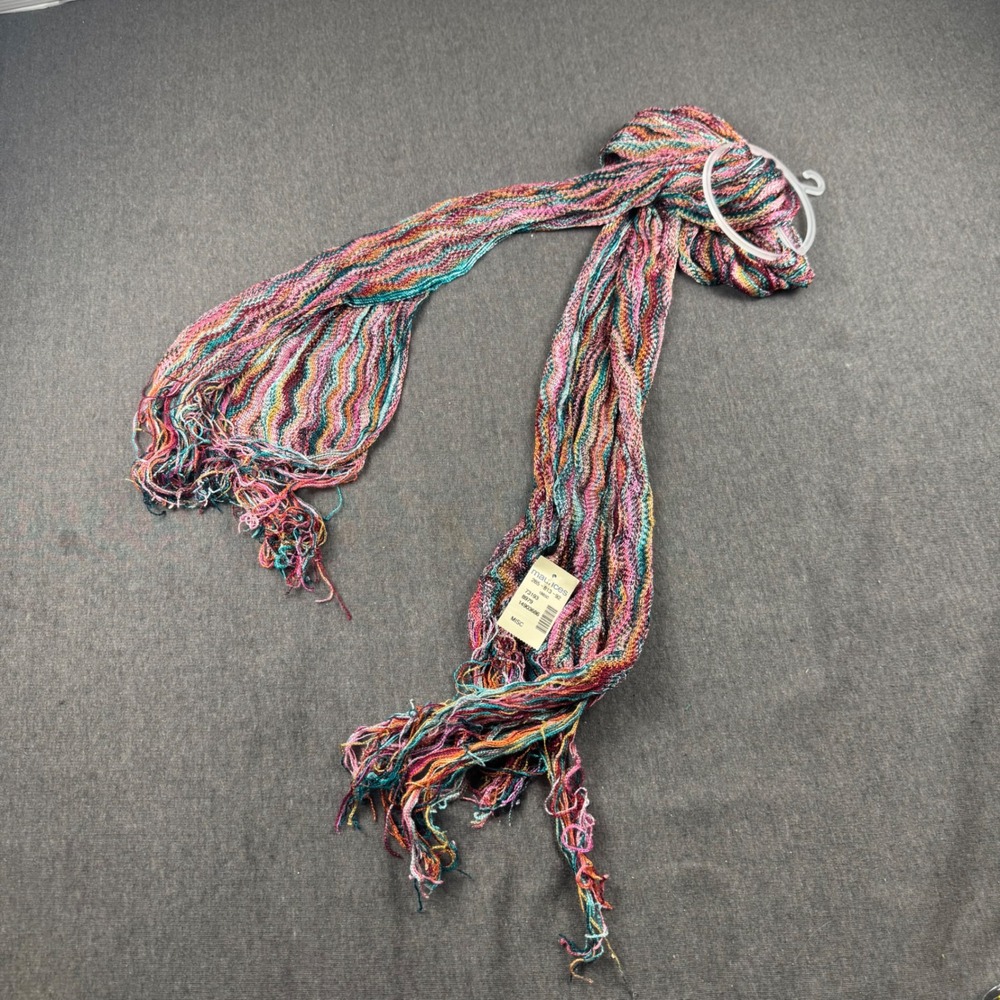 Maurices Womens‎ Multi Color Striped Knit Scarf Fringe Trim Boho Chevron NWT